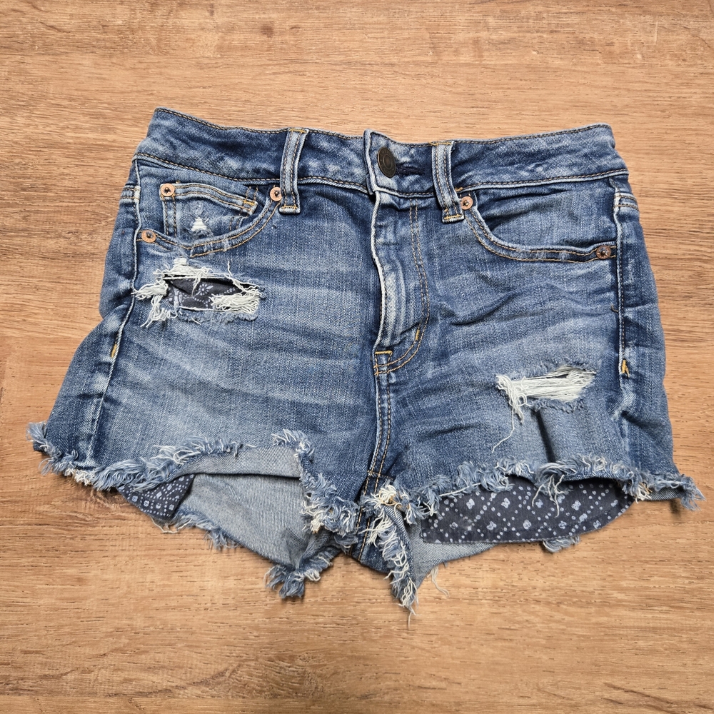 American Eagle Outfitters Blue Jean Shorts Next Level Stretch Hi-Rise Shortie 4